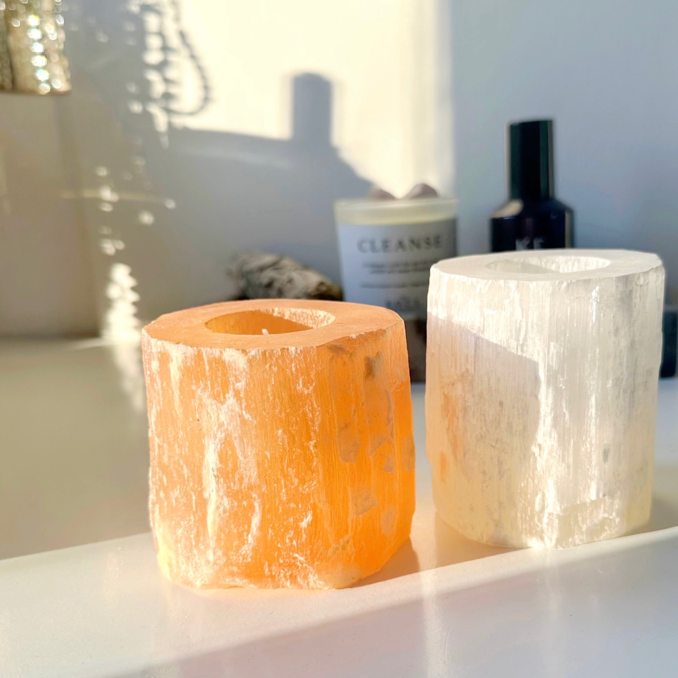 Selenit Teelicht Naturstein