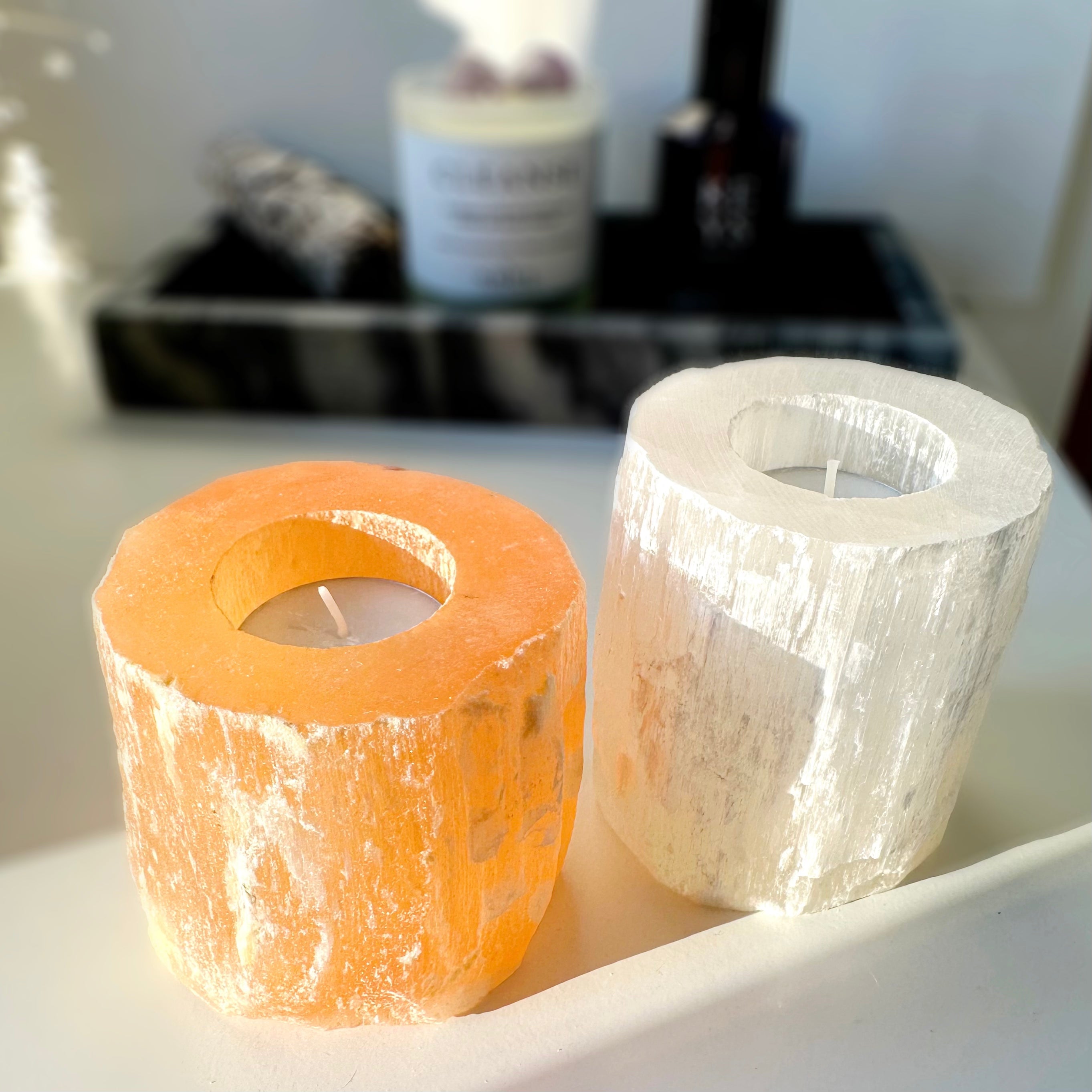 Selenit Teelicht Naturstein